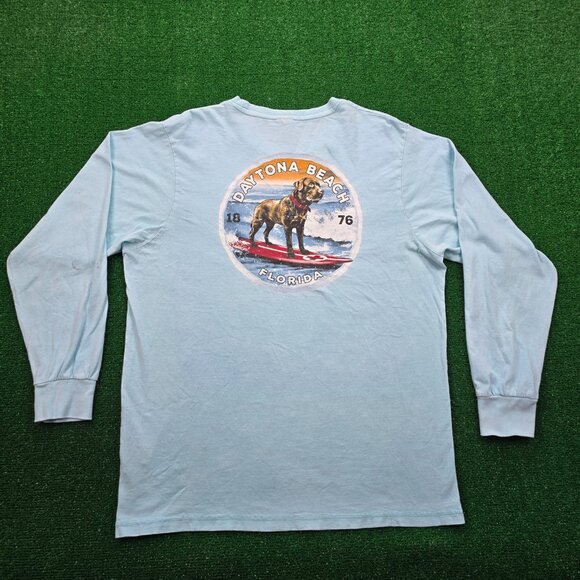 Daytona Beach Florida Tshirt Mens Extra Large Blue Surf Dog Long Sleeve Tee - Picture 1 of 13